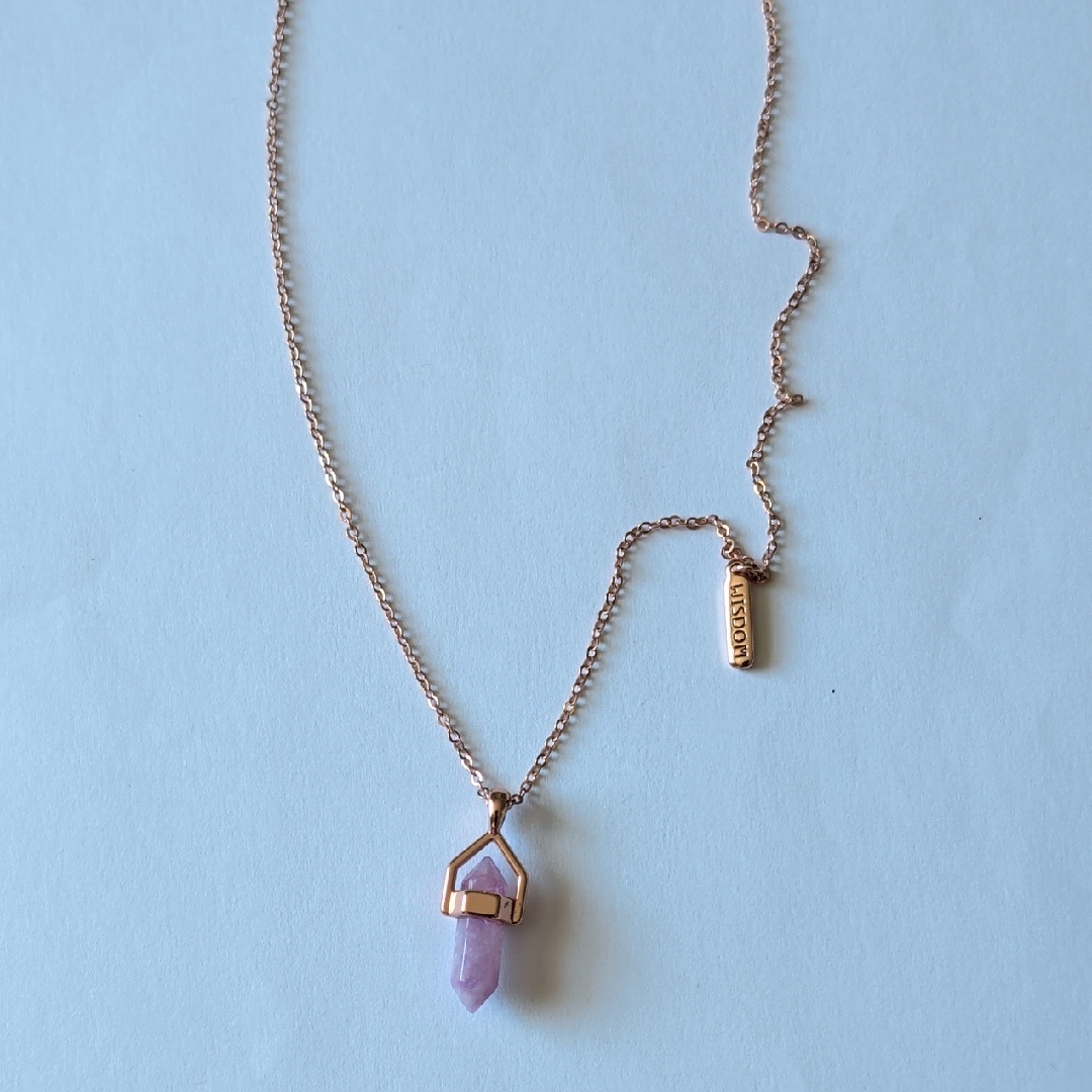 Rose Gold Tone Necklace With Purple Pendant